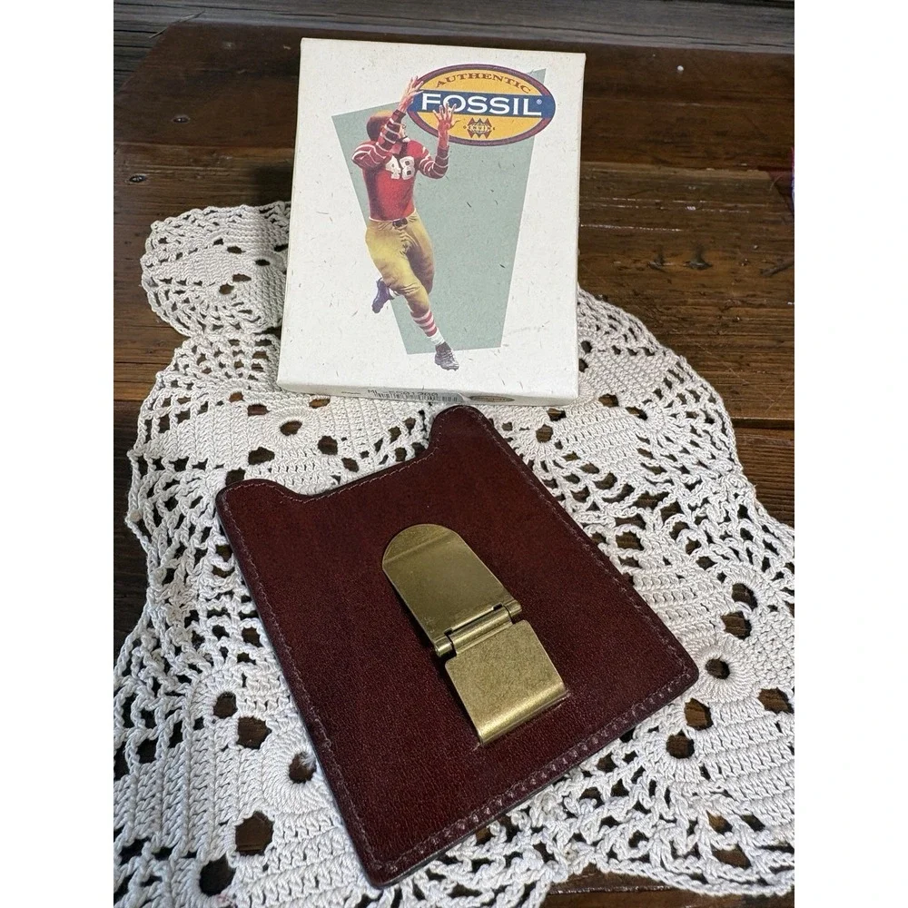 Fossil Money Clip Mens Wallet Holder Brown Leather No Fold Credit Card NEW w Box